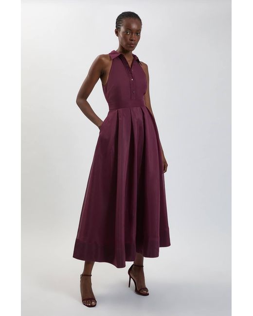 Karen Millen Purple Petite Organza Collared Maxi Dress