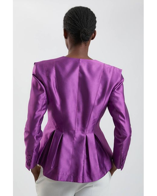 Karen Millen Purple Structured Satin Peplum Tailored Blazer