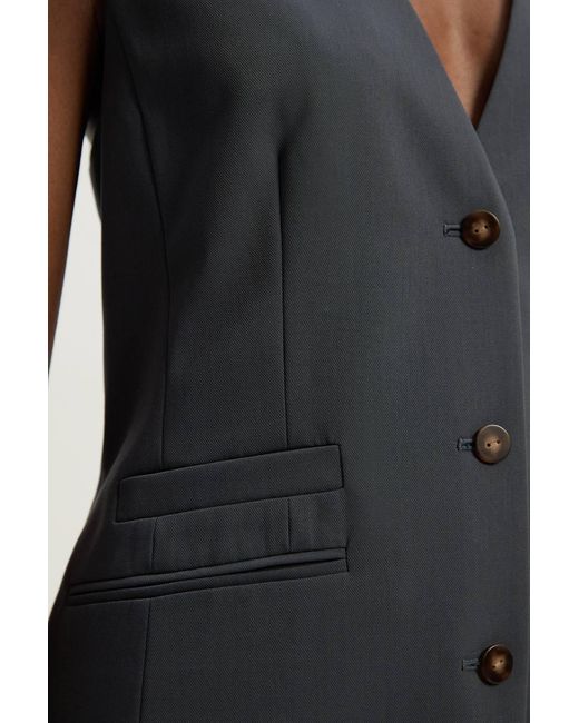 Karen Millen Blue Tailored Twill Essential Single Breasted Waistcoat