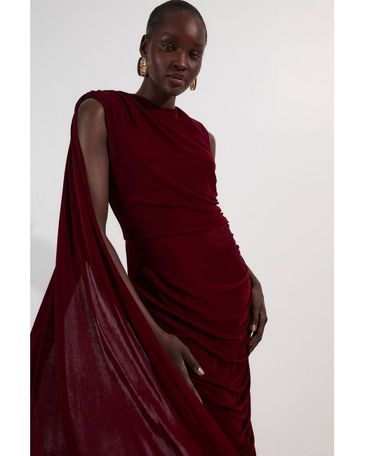 Karen Millen Red Premium Slinky Crepe Scarf Detail Maxi Dress