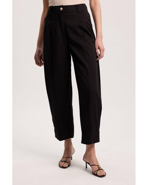 Karen Millen Black Cotton Utility Button Detail Barrel Leg Trouser