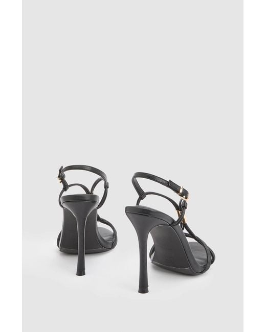 Karen Millen Black Leather Strappy Heeled Sandal