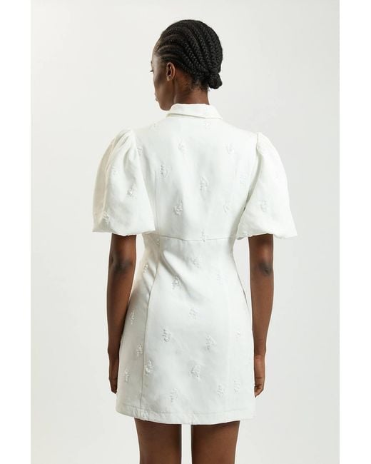 Karen Millen White Embellished Short Sleeve Woven Mini Dress