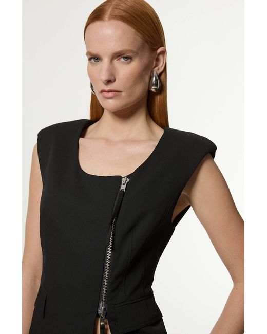 Karen Millen Black Tailored Viscose Zip Through Multi Stitch Waistcoat