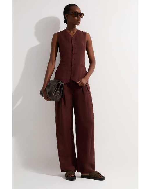 Karen Millen Red Viscose Linen Woven Longline Waistcoat
