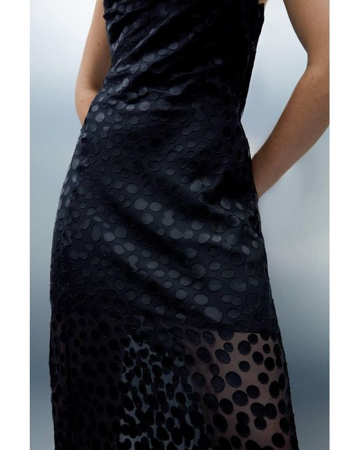 Karen Millen Blue Polka Dot Devore Strappy Woven Maxi Dress