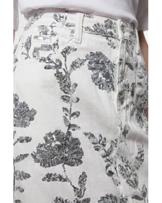 Karen Millen White Denim All Over Floral Sequin Skirt