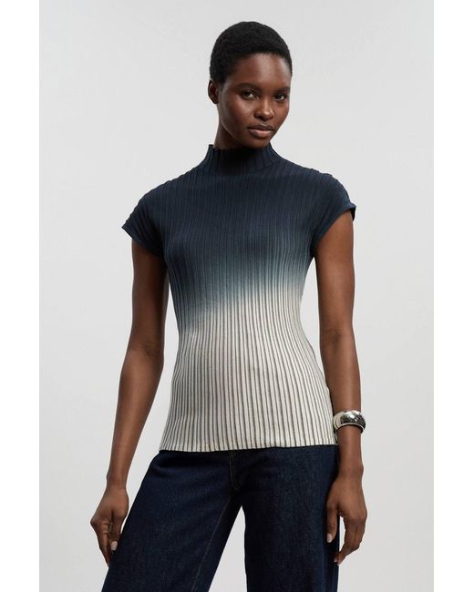 Karen Millen Blue Dip Dye Detail Knitted High Neck Top