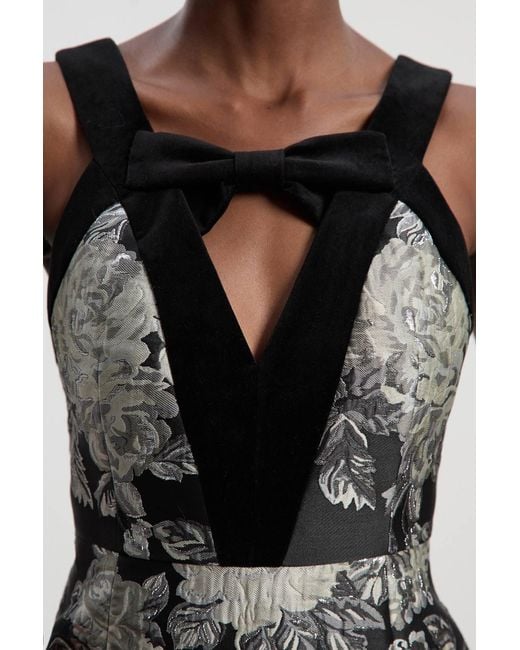 Karen Millen Multicolor Velvet And Jacquard Contrast Strappy Tailored Midi Dress