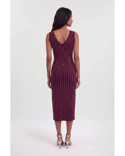 Karen Millen Red All Over Studded Detail Knitted Midi Dress