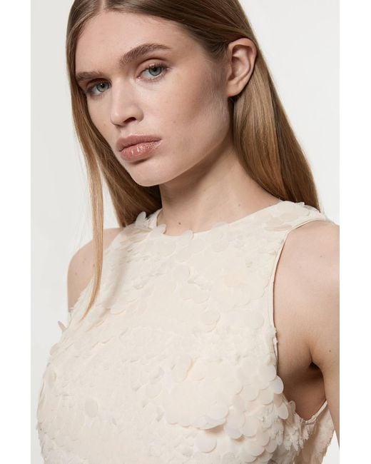Karen Millen Natural Textured Sequin Floral Belted Woven Tie Maxi Prom Dress