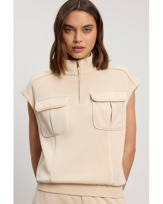 Karen Millen Natural Premium Luxe Zip Through Funnel Neck Top