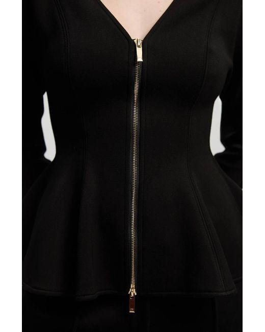 Karen Millen Black Ponte Peplum Sleeve V Neck Top