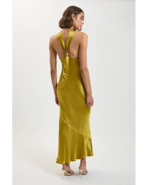 Karen Millen Yellow Viscose Satin Halter Neck Maxi Dress