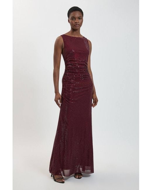 Karen Millen Red Premium Crystal Embellished Cross Back Maxi Dress