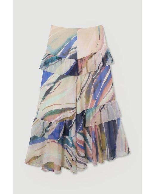 Karen Millen White Marble Print Crinkle Chiffon Woven Maxi Skirt