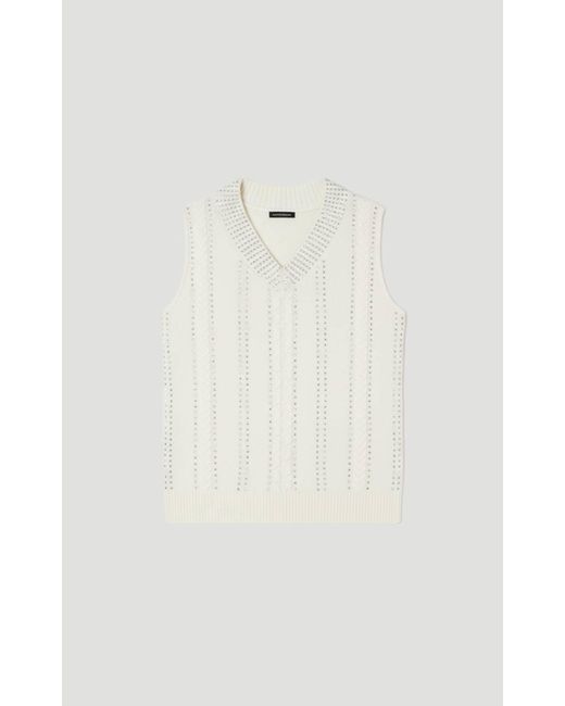 Karen Millen White Embellished Hotfix V Neck Knit Tank Top