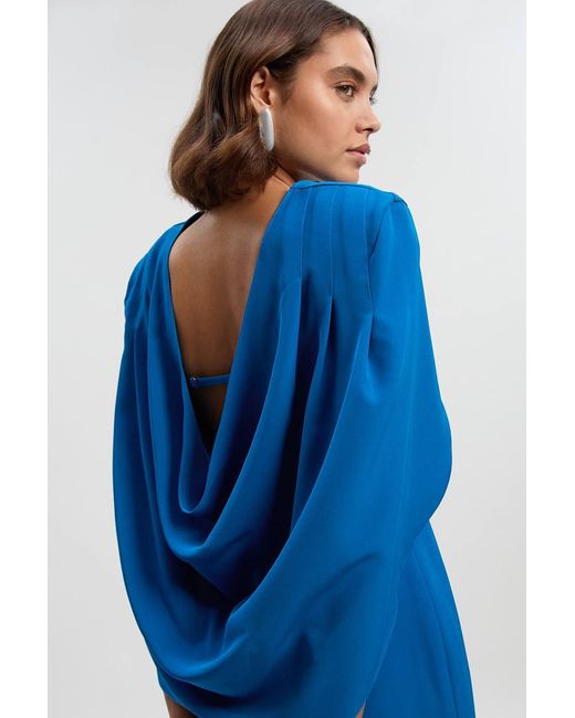 Karen Millen Blue Tailored Drape Back Pencil Midi Dress