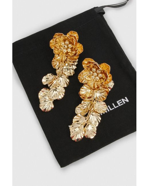 Karen Millen Black Textured Flower Drop Earrings