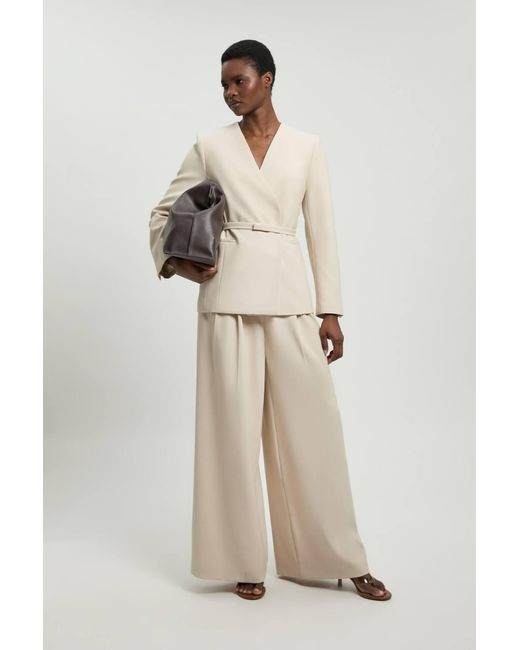 Karen Millen Natural Compact Stretch Belted Tailored Jacket