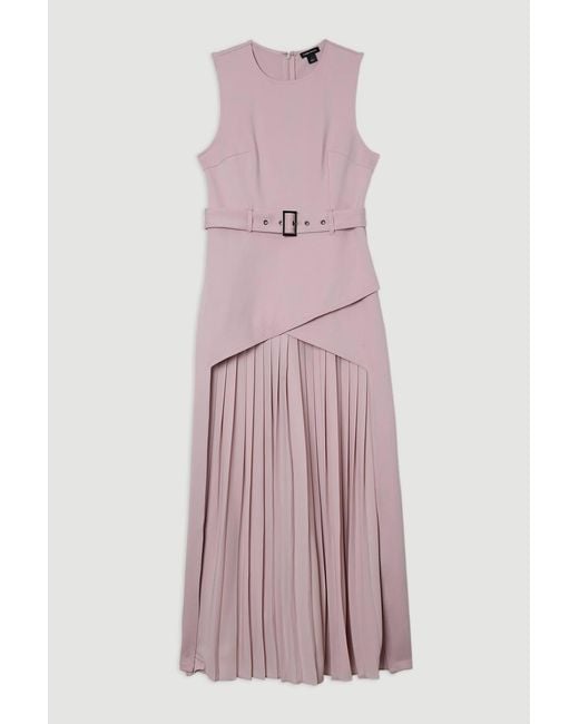 Karen Millen Pink Forever Ponte And Georgette Jersey Pleated Maxi Dress