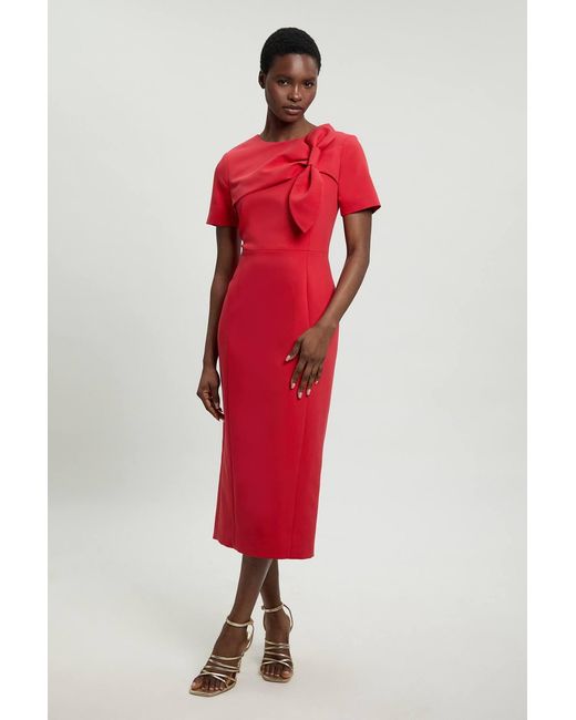 Karen Millen Red Compact Stretch Bow Detail Pencil Dress