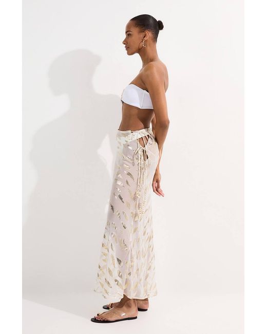 Karen Millen Natural Beach Metallic Thread Tie Waist Maxi Skirt