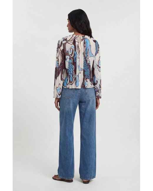Karen Millen Blue Paisley Pleated Woven Blouse