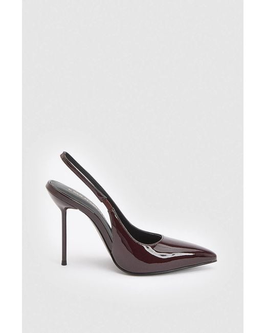 Karen Millen White Patent Leather Slingback Heeled Shoe