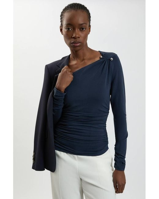 Karen Millen Blue Viscose Metal Clasp Detail Jersey Top