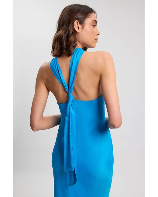 Karen Millen Green Satin Viscose Halter Neck Maxi Dress