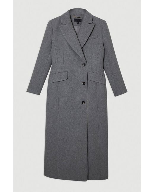 Karen Millen Gray Forever Wool Blend Tailored Fitted Maxi Coat