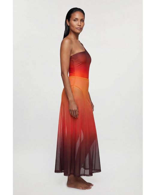 Karen Millen Red Ombre Sunset Mesh Godet Maxi Skirt