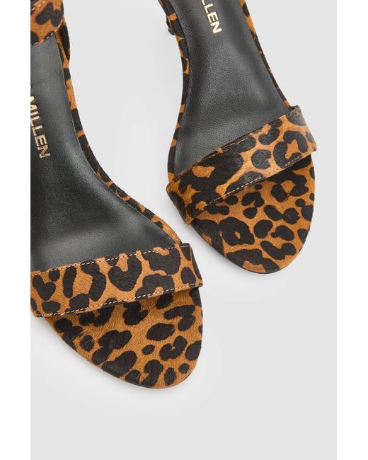 Karen Millen White Leather Leopard Print Turn Lock Detail Heeled Sandal