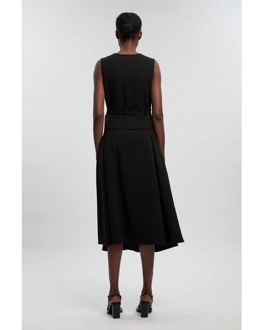 Karen Millen Black Compact Essential Belted Tailored Full Midi Dress