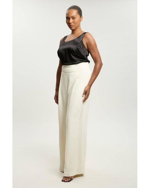 Karen Millen White Plus Size Satin Back Crepe Tailored Wide Leg Trouser
