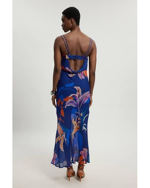 Karen Millen Blue Viscose Georgette Strappy Woven Maxi Dress