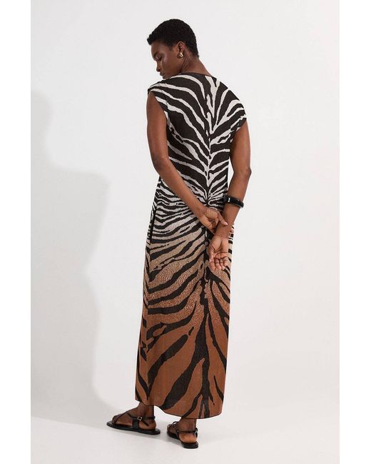 Karen Millen Brown Jacquard Zebra Print Slinky Maxi Dress