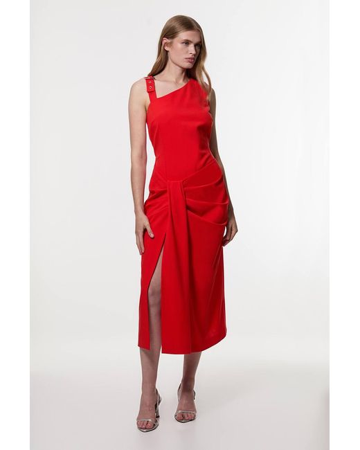 Karen Millen Tailored Asymmetric Neck Strappy Detail Dress
