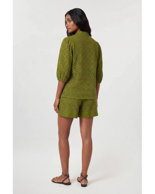 Karen Millen Green Cotton Broderie Woven Shorts