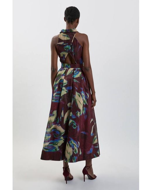 Karen Millen White Petite Abstract Print Organza Collared Maxi Dress