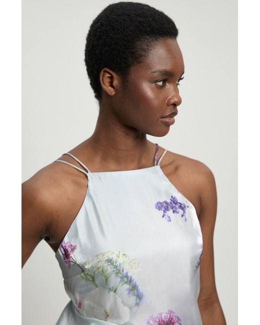 Karen Millen White Printed Metallic Floral Woven Top