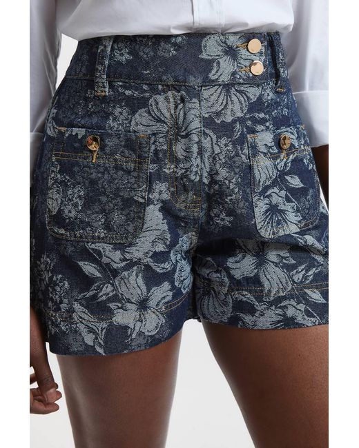 Karen Millen White Jacquard Denim Shorts