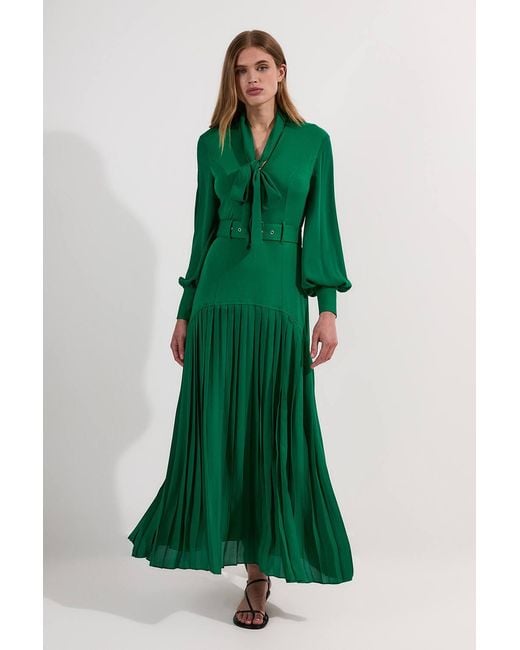 Karen Millen Green Forever Jersey Ponte Georgette Mix Midi Dress