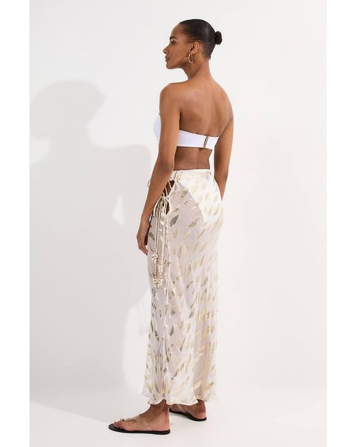 Karen Millen Natural Beach Metallic Thread Tie Waist Maxi Skirt