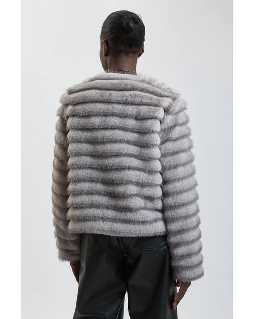 Karen Millen Gray Faux Fur Panelled Long Sleeve Jacket