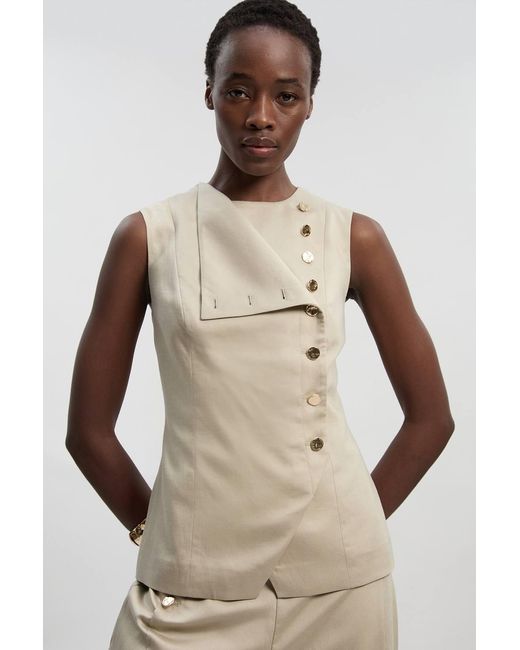 Karen Millen Natural Tailored Linen Button Front Top