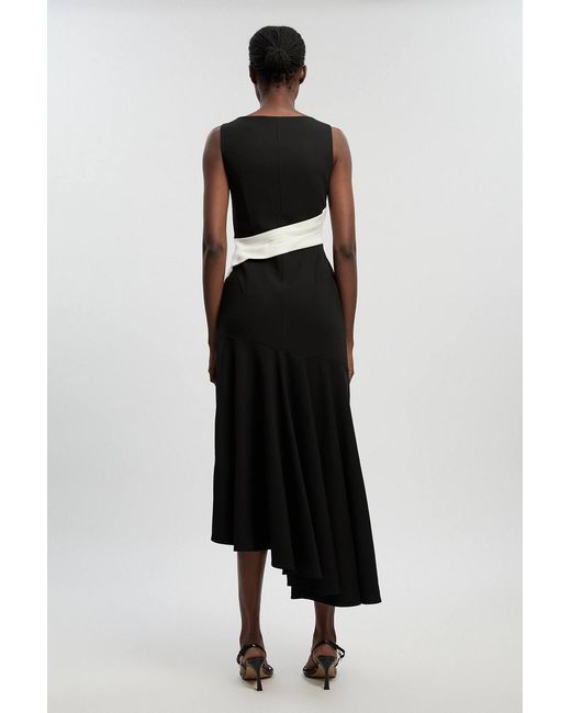 Karen Millen Black Compact Stretch Strappy Asymmetric Hem Maxi Dress