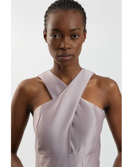 Karen Millen Multicolor Tailored Satin Cutwork Halter Midi Dress