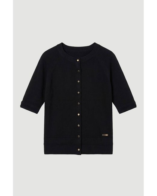 Karen Millen Black Viscose Blend Knitted Short Sleeve Cardigan Sweater